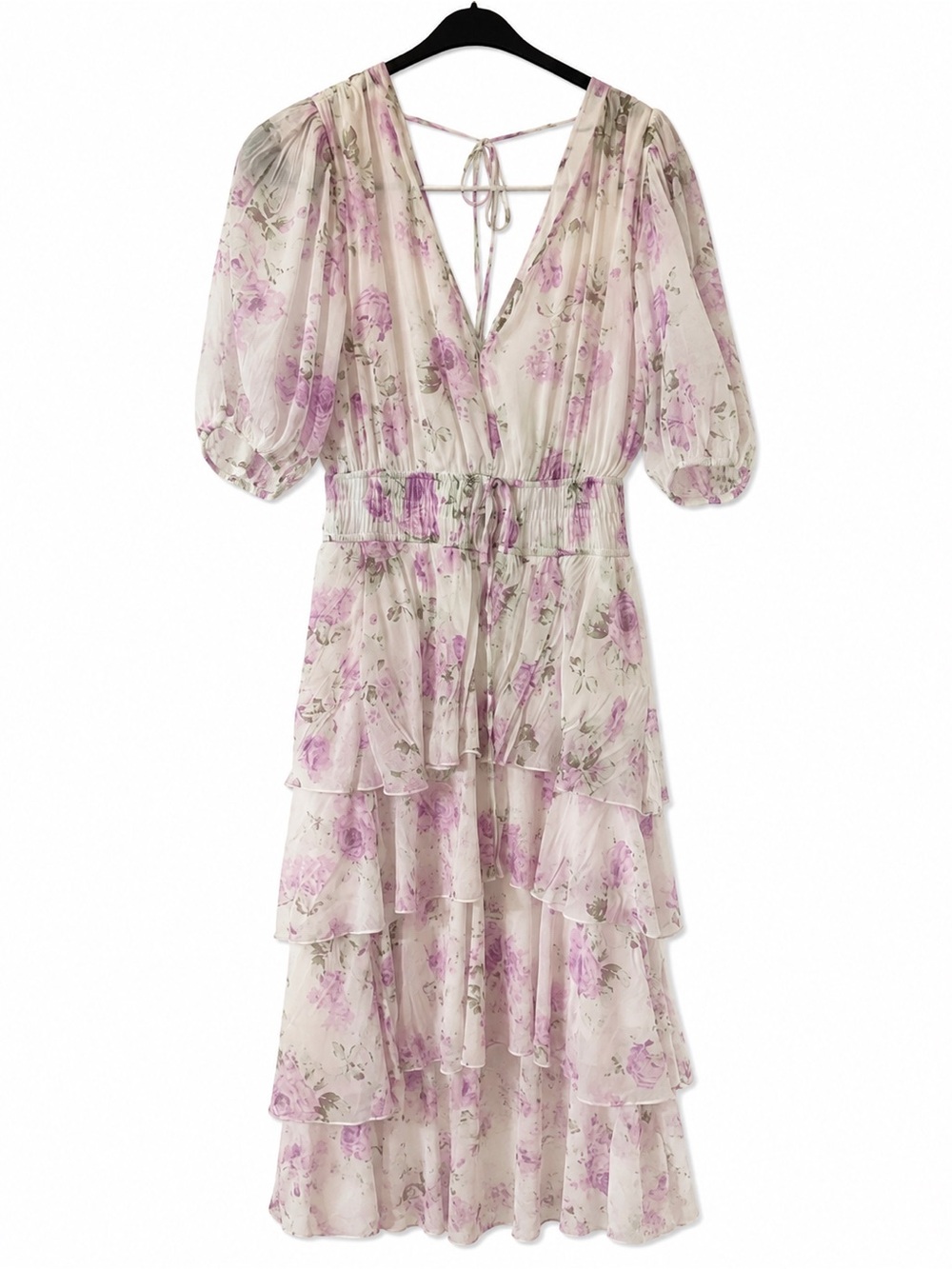 Floral Tiered Maxi Dress in Lavender and White